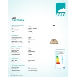 EGLO 43253 | Claverdon Eglo visiace svietidlo 1x E27 čierna, drevo, natur