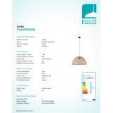 EGLO 43254 | Claverdon Eglo visiace svietidlo 1x E27 čierna, drevo, natur
