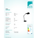 EGLO 49041 | Exmoor Eglo stolové svietidlo 54cm prepínač na vedení otočné prvky 1x E27 čierna, biela