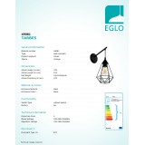 EGLO 49081 | Tarbes Eglo rameno stenové svietidlo 1x E27 čierna