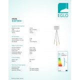 EGLO 49156 | Bidford Eglo stojaté svietidlo 154cm nožný vypínač 1x E27 hnedá, biela