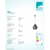 EGLO 49255 | Carlton-1 Eglo visiace svietidlo 1x E27 čierna, strieborný