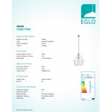 EGLO 49259 | Carlton Eglo visiace svietidlo 1x E27 mäta, čierna