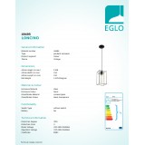 EGLO 49495 | Loncino Eglo visiace svietidlo 1x E27 čierna, dym