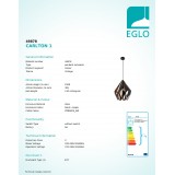 EGLO 49878 | Carlton-1 Eglo visiace svietidlo 1x E27 čierna, mosadz