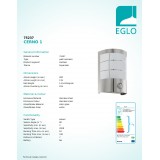 EGLO 75237 | Cerno1 Eglo stenové svietidlo pohybový senzor 1x E27 320lm 3000K IP44