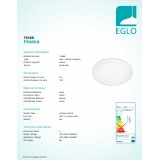 EGLO 75468 | Frania Eglo stenové, stropné svietidlo kruhový 1x LED 720lm 3000K biela