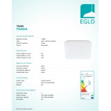 EGLO 75469 | Frania Eglo stenové, stropné svietidlo štvorec 1x LED 720lm 3000K biela