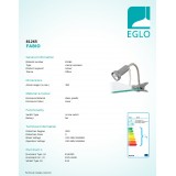 EGLO 81265 | Fabio Eglo štipcové svietidlo prepínač na vedení flexibilné 1x E14 strieborný