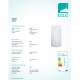 EGLO 81827 | Geo Eglo stolové svietidlo 20cm prepínač na vedení 1x E14 matný opál