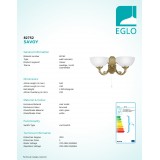 EGLO 82752 | Savoy Eglo rameno stenové svietidlo prepínač na ťah 2x E14 bronzová, biela
