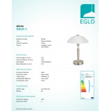 EGLO 85104 | Solo1 Eglo stolové svietidlo 35cm dotykový prepínač s reguláciou svetla regulovateľná intenzita svetla 1x E14 matný nikel, biela