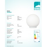 EGLO 85264 | Rondo Eglo stolové svietidlo guľa 20cm prepínač na vedení 1x E27 biela, matný opál