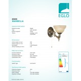 EGLO 85859 | Marbella Eglo rameno stenové svietidlo prepínač na ťah 1x E14 bronzová, šampanské, alabaster