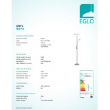 EGLO 85971 | Baya Eglo stojaté svietidlo 180cm prepínač s reguláciou svetla flexibilné, regulovateľná intenzita svetla 1x R7s + 1x G9 matný nikel, biela