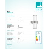 EGLO 86541 | Beverly Eglo stenové svietidlo hriadeľ 2x E27 IP44 zušľachtená oceľ, nehrdzavejúca oceľ, strieborný, saténový