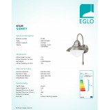 EGLO 87105 | Sidney Eglo rameno stenové svietidlo pohybový senzor 1x E27 IP44 zušľachtená oceľ, nehrdzavejúca oceľ, saténový