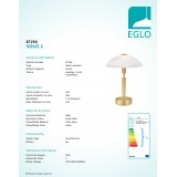 EGLO 87254 | Solo1 Eglo stolové svietidlo 35cm dotykový prepínač s reguláciou svetla regulovateľná intenzita svetla 1x E14 mosadz, biela