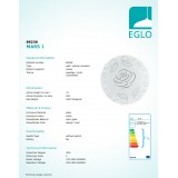 EGLO 89238 | Mars Eglo stenové, stropné svietidlo kruhový 1x E27 saténový, biela