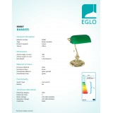 EGLO 90967 | Banker Eglo stolové svietidlo 39cm prepínač na ťah 1x E27 mosadz, zelená