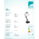 EGLO 91007 | Murcia Eglo stolové svietidlo 37cm prepínač na vedení 1x E14 čierna, alabaster, biela