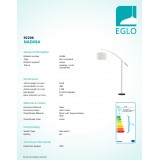 EGLO 92206 | Nadina Eglo stojaté svietidlo 195cm nožný vypínač 1x E27 matný nikel, biela