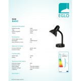 EGLO 9228 | Basic Eglo stolové svietidlo 30cm prepínač flexibilné 1x E27 čierna, biela