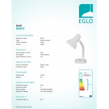 EGLO 9229 | Basic Eglo stolové svietidlo 30cm prepínač flexibilné 1x E27 biela