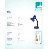 EGLO 9232 | Basic Eglo stolové svietidlo 30cm prepínač flexibilné 1x E27 modrá, čierna, biela