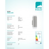 EGLO 92736 | RigaLED Eglo stenové svietidlo hriadeľ 2x GU10 400lm 4000K IP44 zušľachtená oceľ, nehrdzavejúca oceľ, saténový
