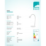 EGLO 93078 | Durengo Eglo stolové svietidlo 38cm prepínač flexibilné 1x LED 230lm 3000K biela, chróm
