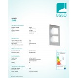 EGLO 93365 | Pias Eglo stenové svietidlo obdĺžnik 2x LED 320lm 3000K IP44 zušľachtená oceľ, nehrdzavejúca oceľ, priesvitná