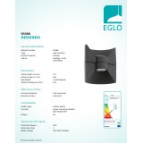 EGLO 93368 | Redondo Eglo stenové svietidlo 2x LED 360lm 3000K IP44 antracit