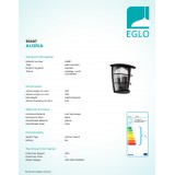 EGLO 93407 | Aloria Eglo stenové svietidlo 1x E27 IP44 čierna, priesvitná