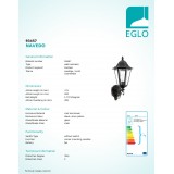 EGLO 93457 | Navedo Eglo rameno stenové svietidlo 1x E27 IP44 čierna, starožitná strieborná, priesvitná