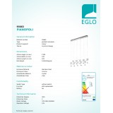 EGLO 93663 | Pianopoli Eglo visiace svietidlo regulovateľná intenzita svetla 10x LED 2700lm 3000K chróm, priesvitná