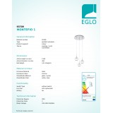 EGLO 93709 | Montefio-1 Eglo visiace svietidlo 3x LED 1440lm 3000K chróm, krištáľ, priesvitná