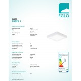 EGLO 94077 | Fueva-1 Eglo stenové, stropné LED panel štvorec 1x LED 1700lm 3000K biela