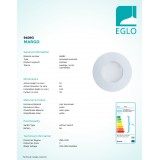 EGLO 94093 | Margo Eglo zabudovateľné svietidlo Ø84mm 1x GU10 400lm 3000K IP65/20 biela, opál