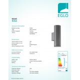EGLO 94103 | RigaLED2 Eglo stenové svietidlo hriadeľ 2x GU10 480lm 3000K IP44 antracit