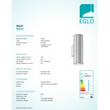 EGLO 94107 | RigaLED2 Eglo stenové svietidlo hriadeľ 2x GU10 480lm 3000K IP44 zušľachtená oceľ, nehrdzavejúca oceľ