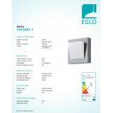 EGLO 94114 | Calgary-1 Eglo stenové svietidlo 1x LED 320lm 3000K IP44 zušľachtená oceľ, nehrdzavejúca oceľ, biela