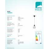 EGLO 94187 | Tarbes Eglo visiace svietidlo 1x E27 čierna