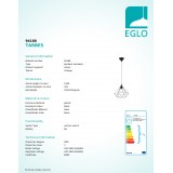 EGLO 94188 | Tarbes Eglo visiace svietidlo 1x E27 čierna