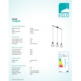 EGLO 94189 | Tarbes Eglo visiace svietidlo 3x E27 čierna