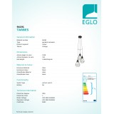 EGLO 94191 | Tarbes Eglo visiace svietidlo 3x E27 čierna