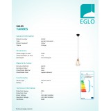EGLO 94193 | Tarbes Eglo visiace svietidlo 1x E27 mosadz, čierna