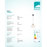 EGLO 94194 | Tarbes Eglo visiace svietidlo 1x E27 mosadz, čierna
