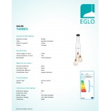 EGLO 94196 | Tarbes Eglo visiace svietidlo 3x E27 mosadz, čierna