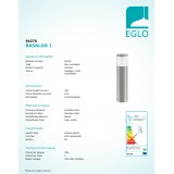 EGLO 94278 | Basalgo-1 Eglo stojaté svietidlo 45cm 1x LED 320lm 3000K IP44 zušľachtená oceľ, nehrdzavejúca oceľ, priesvitná, biela